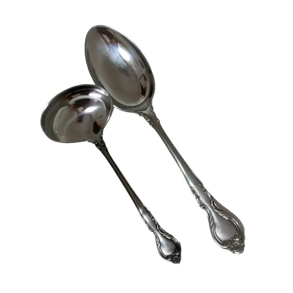 Vintage Lyons Queen Fancy Serving Spoon and Gravy Ladle Stainless Steele 1970s